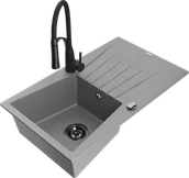 Zlewozmywaki z baterią - Mexen Cesar zlewozmywak granitowy 1-komorowy z ociekaczem i baterią kuchenną Aster, szary - 6514-71-73450-70-B - miniaturka - grafika 1