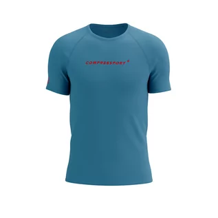 Bielizna sportowa męska - COMPRESSPORT Koszulka biegowa TRAINING SS LOGO T-SHIRT niagara blue - grafika 1