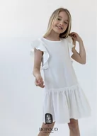 Sukienki i spódniczki dla dziewczynek - All For Kids Sukienka Falbanki Biel - 104-110 - miniaturka - grafika 1