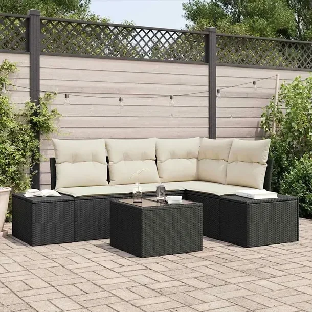 Zestaw Sofa Narożna Zewnętrzna Czarno-Biała, Rattan, 30x55 cm