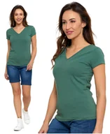 Koszulki i topy damskie - T-SHIRT DAMSKI KLASYCZNY Koszulka z Dekoltem w Serek Gładka Khaki MORAJ M - miniaturka - grafika 1