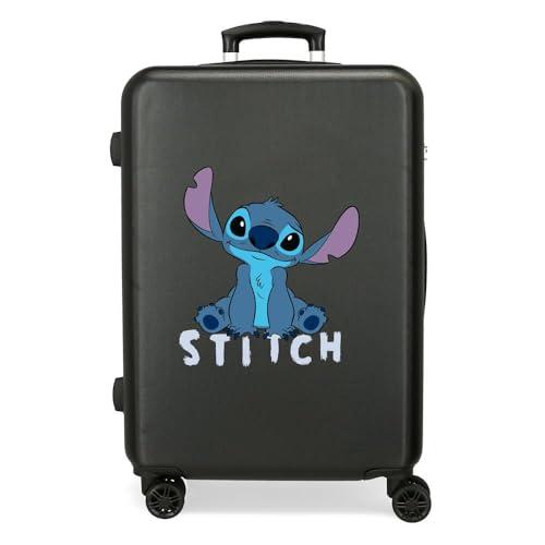 Joumma Disney Stitch Śliczna walizka średnia czarna 46 x 65 x 23 cm Twardy ABS Zamek szyfrowy z boku 56L 3kg 4 Podwójne koła, Czarny (Black), średnia walizka