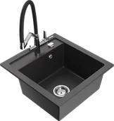 Zlewozmywaki z baterią - Mexen Vito zlewozmywak granitowy 1-komorowy z baterią kuchenną Duo, czarny nakrapiany - 6503-76-671701-07 - miniaturka - grafika 1