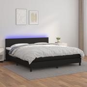 Łóżka - Lumarko Łóżko kontynentalne z materacem i LED czarna ekoskóra 160x200cm - miniaturka - grafika 1