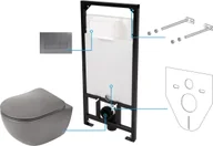Stelaże i zestawy podtynkowe do WC - Deante Peonia zestaw 6w1 miska WC wisząca bez kołnierza z deską wolnoopadającą, stelażem i przyciskiem spłukującym titanium CDETDZPW - miniaturka - grafika 1