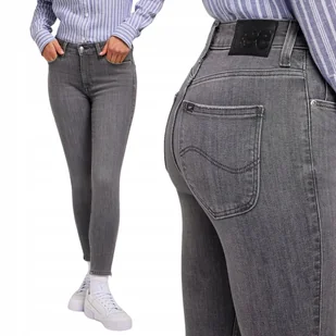Lee SCARLETT HIGH ZIP Ash Stone WYSOKIE SZARE RURKI Z ZAMKAMI 7/8 W28 L33 - Spodnie damskie - miniaturka - grafika 1