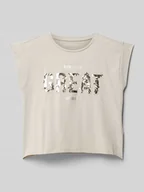 Koszulki dla dziewczynek - T-shirt z cekinowym obszyciem - miniaturka - grafika 1