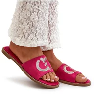 Klapki i japonki damskie - Damskie Płaskie Klapki Z Cekinami S.Barski KV27-052 Fuksja różowe - miniaturka - grafika 1