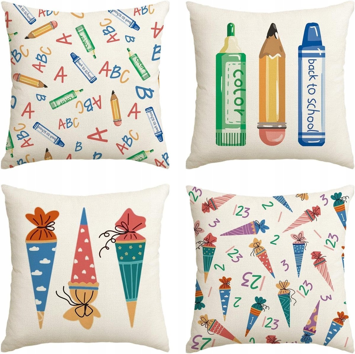 Poszewka na poduszkę Dekoracyjna 123 ABC Back to School 45x45cm 4szt Beżowa