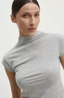 Koszulki sportowe damskie - Answear Lab t-shirt damski kolor szary z półgolfem - miniaturka - grafika 1