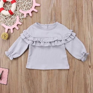 Slowmoose Niemowlę Baby Cotton Ruffles Bluzka z długim rękawem Koszula / Tops Ubrania Szary 24M - Bluzki dla niemowląt - miniaturka - grafika 1