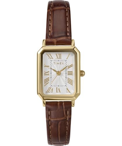 Timex Zegarek Damski Trend 21 mm, Brązowy Skórzany Pasek, Biała Tarcza, Złota Obudowa TW2Y00900