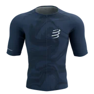 Koszulki sportowe męskie - COMPRESSPORT Triathlonowa koszulka kompresyjna TRI POSTURAL AERO SS TOP indigo print - miniaturka - grafika 1