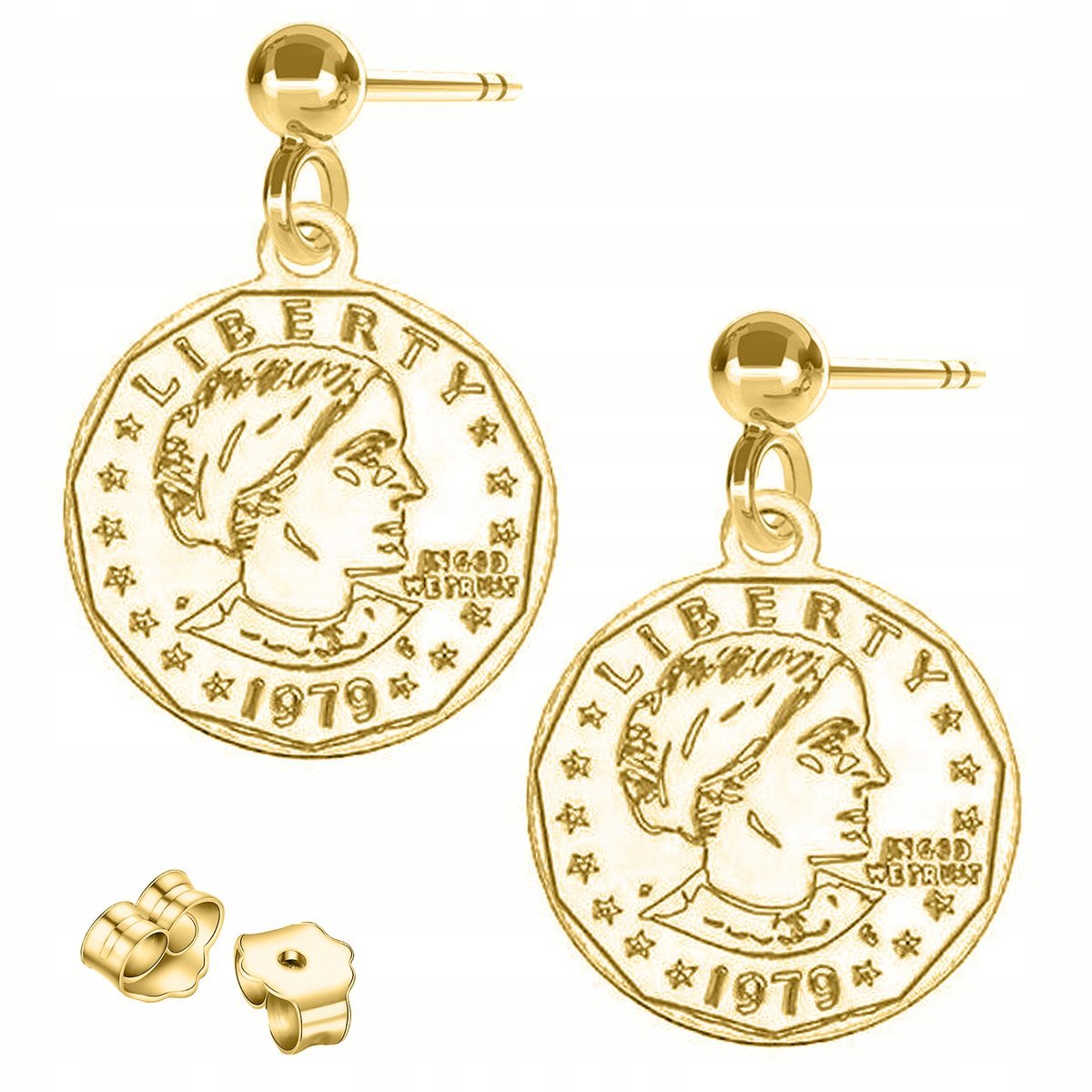 Złote Kolczyki Monety Talizmany Pieniążki Pieniądze Bilon SREBRO 925