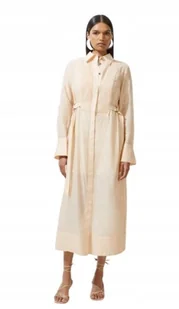 KAREN MILLEN BEŻOWA SUKIENKA MIDI KOSZULOWA DLA NISKICH 36 B1C - Sukienki - miniaturka - grafika 1