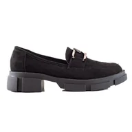 Mokasyny damskie - Goodin Zamszowe Mokasyny Na Platformie czarne - miniaturka - grafika 1