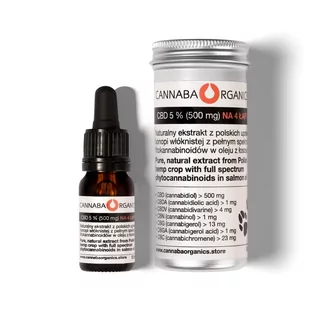 Cannaba Organics Olej NA 4 ŁAPY 5% CBD (500 mg/10 ml) z olejem z łososia Olej NA CZTERY ŁAPY 5% CBD - Suplementy naturalne - miniaturka - grafika 1