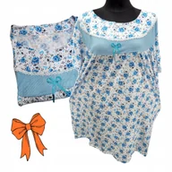 Bielizna nocna - KOSZULA NOCNA BAWEŁNA RÓŻA KWIAT prezent krótki rękaw błękit 50 52 5XL 6XL - miniaturka - grafika 1