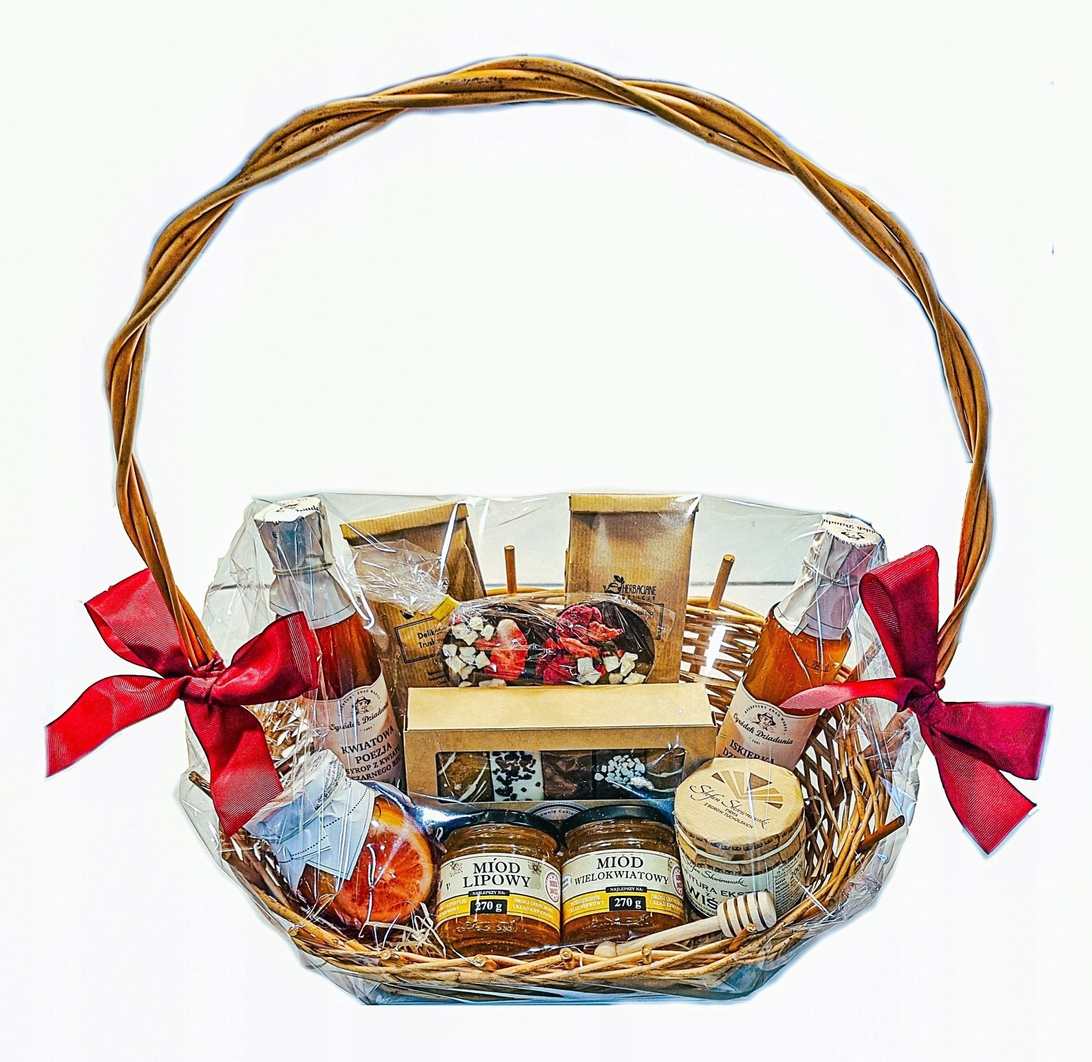 Kosz Prezentowy Miód Przysmaki Herbata Cytrynki Syrop Malina