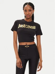 Just Cavalli T-Shirt 76PAHG11 Czarny Slim Fit - Koszulki i topy damskie - miniaturka - grafika 1