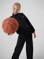 Bluzy dla dziewczynek - 4F Bluza sportowa regular bez kaptura dziewczęca - czarna 158/164 (12-14 lat) - miniaturka - grafika 1