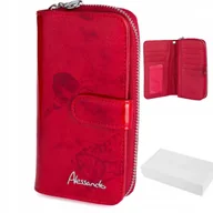 Portfele - Portfel skórzany damski czerwony duży na zamek motyl lakierowany Alessandro - miniaturka - grafika 1