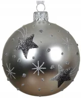 Bombki - Bombka choinkowa szklana 8cm Srebrna z gwiazdkami - miniaturka - grafika 1