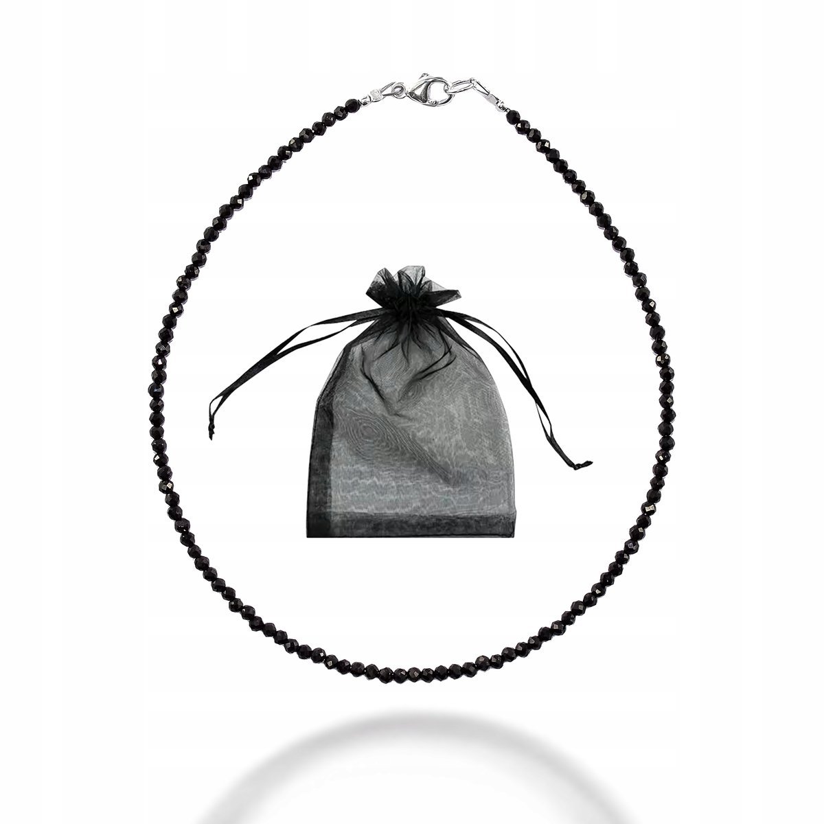 Bransoletka na nogę CZARNY TURMALIN fasetowany 2mm Srebrne zapięcie dł 23cm, bez marki, AG00000193