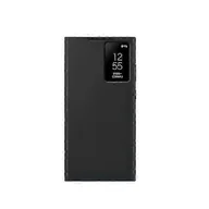 Portfele - Do etui na telefon z portfelem Galaxy S23 Ultra, pokrowiec ochronny z gniazdem na kartę, przezroczyste okienko z dotknięciem palcem, czarny - miniaturka - grafika 1