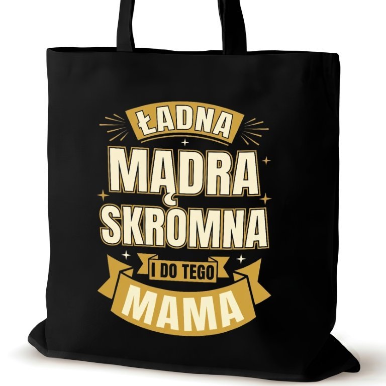 Torba bawełniana czarna dla MAMY na ramię nadrukiem duża śmieszna