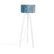 Lampy stojące - QAZQA Lampa podłogowa trójnóg biała klosz welurowy motyle 50cm - Puros - miniaturka - grafika 1