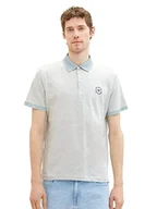 Koszulki męskie - TOM TAILOR Męska koszulka polo z paskami, 30869 - Ice Blue Offwhite Finestripe, XL - miniaturka - grafika 1