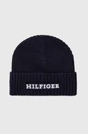 Czapki męskie - Tommy Hilfiger czapka z domieszką wełny kolor granatowy z grubej dzianiny - miniaturka - grafika 1