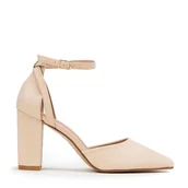 Półbuty męskie - Damskie czółenka z ekozamszu na słupku - miniaturka - grafika 1