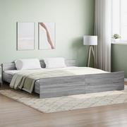 Łóżka - Rama łóżka z wezgłowiem i zanóżkiem, szary dąb, 180x200 cm Lumarko! - miniaturka - grafika 1