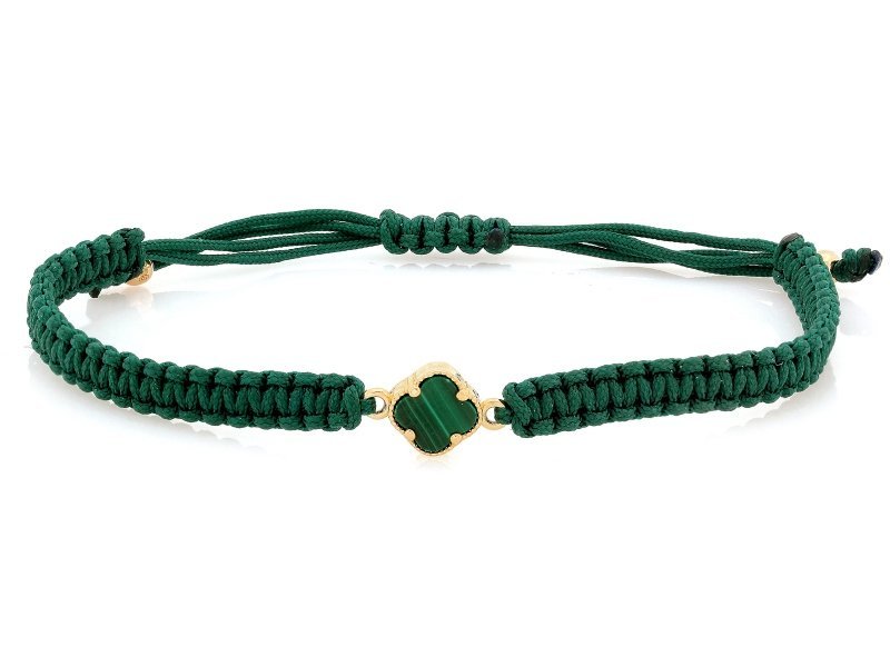 Bransoletka ze złota 585 z malachitem 0.60g zielony sznurek regulowany