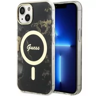 Etui i futerały do telefonów - Guess GUHMP14SHTMRSK iPhone 14 6.1" czarny/black hardcase Golden Marble MagSafe - miniaturka - grafika 1