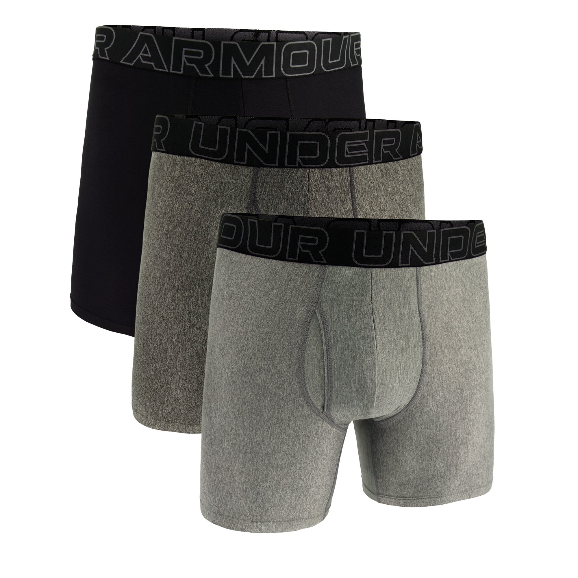 Bokserki męskie Under Armour Perf Tech Solid 6in 3Pack Steel Heather 3XL