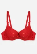 Biustonosze - Czerwony Biustonosz na Regulowanych Ramiączkach Full Cup ze Wstawką z Koronki Moallina - miniaturka - grafika 1