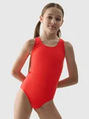 Stroje kąpielowe dla dziewczynek - 4F Kostium kąpielowy jednoczęściowy dziewczęcy - pomarańczowy 122/128 (6-8 lat) - miniaturka - grafika 1