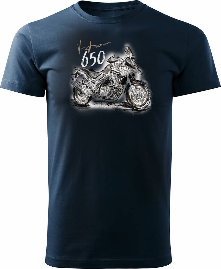 Topslang Koszulka z motocyklem na motor Suzuki V-strom Vstrom DL 650 XT męska granatowa REGULAR S
