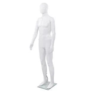vidaXL Manekin męski ze szklaną podstawą, biały, błyszczący, 185 cm vidaXL - Manekiny wystawowe - miniaturka - grafika 1