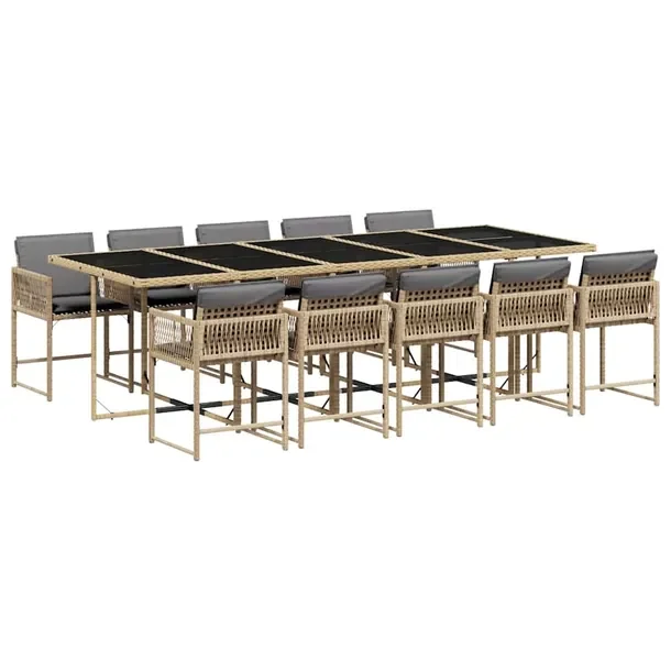 Meble ogrodowe rattanowe z poduszkami, stół 275x106x73, krzesło 50,5x50x