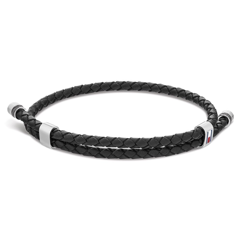 Tommy Hilfiger Black Leather Men's Bracelet - 2790224 One Size Stainless Steel