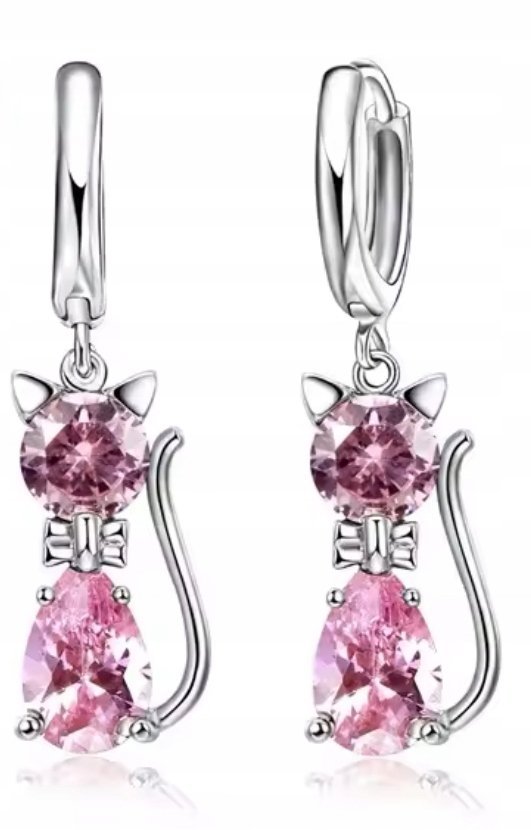 Kolczyki Kot Cat Kotki Diamenciki prezent streetwear Y2K