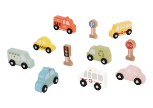 TOOKY TOY Zestaw Drewnaych Pojazdów i Znaków Drogowych w Pudełku - Samochody i pojazdy dla dzieci - miniaturka - grafika 4