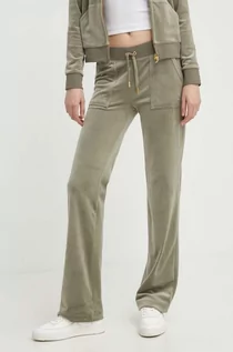 Spodnie damskie - Juicy Couture spodnie dresowe welurowe kolor zielony gładkie JCAP180G - grafika 1