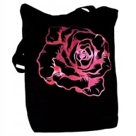 Torby i wózki na zakupy - TORBA bawełniana czarna 220g z nadrukiem RÓŻA kwiat siatka na zakupy - miniaturka - grafika 1