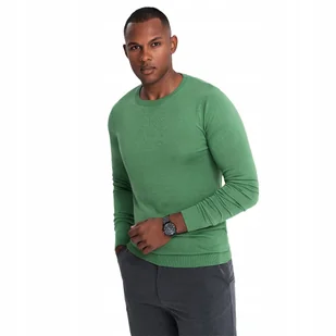 Klasyczny sweter męski z okrągłym dekoltem zielony V13 OM-SWBS-0106 XL - Swetry męskie - miniaturka - grafika 1