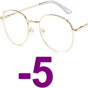 Okulary korekcyjne, oprawki, szkła - Okulary metal korekcyjne minusy kocie uszy -5 - miniaturka - grafika 1